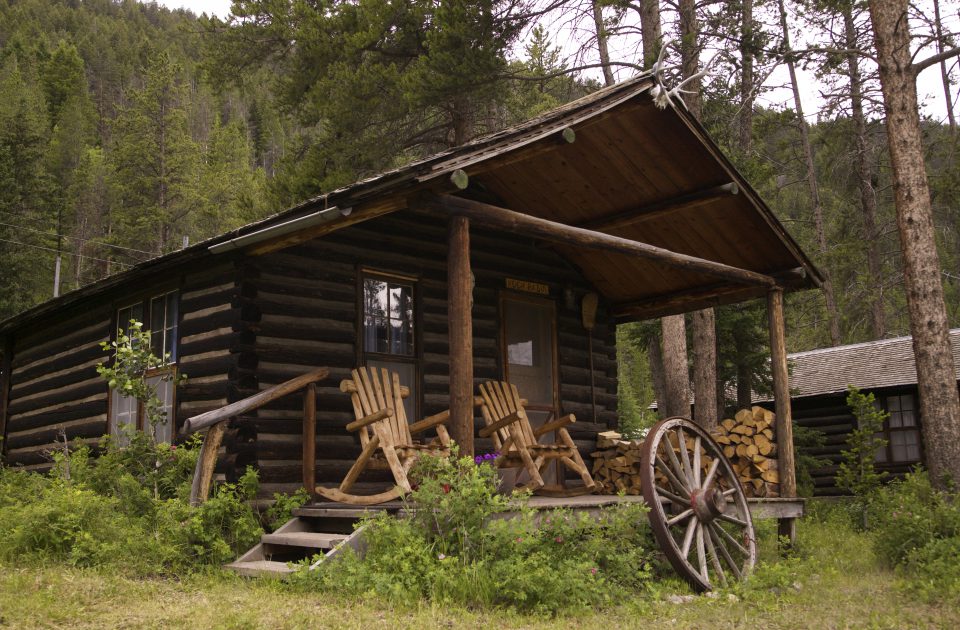 Historic log cabins with their original 1920s charm