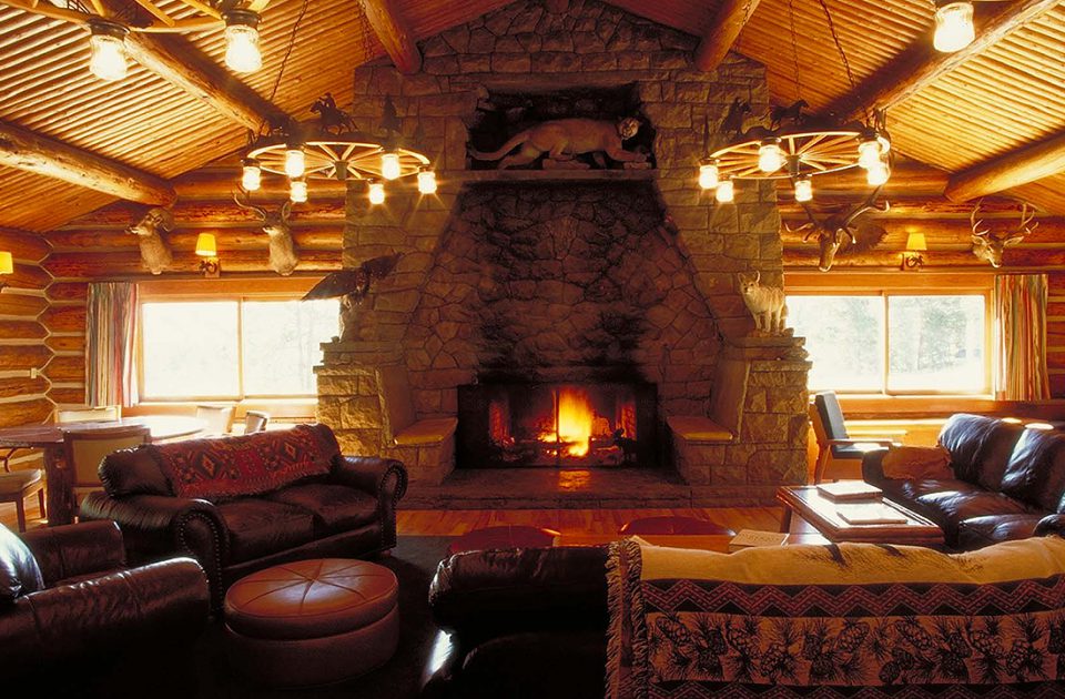 Cozy up next to the fire at Nine Quarter Circle Ranch